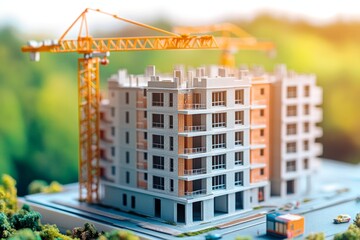 Under construction multifloor residential building project model for real estate investment progress