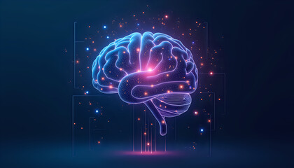 digital brain on a dark blue background