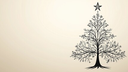 Obraz premium Minimalist Christmas tree line art elegantly drawn in black on a white background. Christmas,Holidays,Promotions, Product packaging, Digital content, Decoration, Printed materials