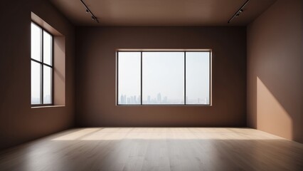 Obraz premium empty space with window on brown wall color background