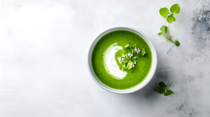 Emerald green watercress soup with creme fraiche