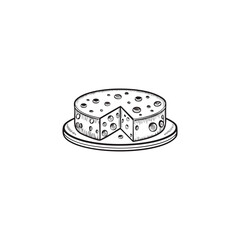 Simple flat vector icon of a cheese, white background, black and white coloring page style