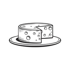Simple flat vector icon of a cheese, white background, black and white coloring page style