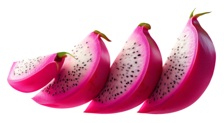cut of dragon fruit pieces isolated in transparent background, cutout png