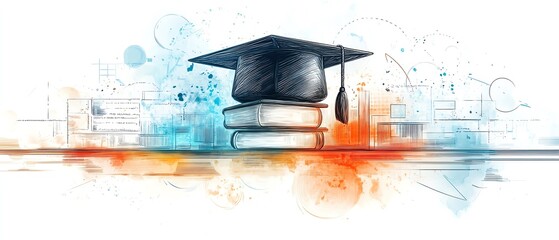 Abstract education sketch combined with modern technology and innovative learning methods, creating a visually stimulating background for tech and education content