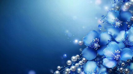 Gorgeous background wallpaper with blue flowers and pearls