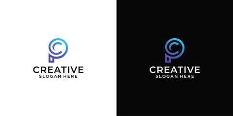 creative letter cp pc logo technology