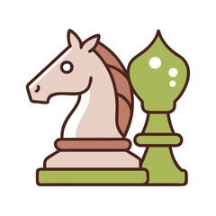 Chess piece icon of knight and bishop in playful style