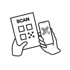 Quick Response Code. Cashless technology concept. Scanning barcode with smartphone. Icon Vector