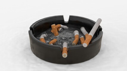 ashtray with cigarette on white background