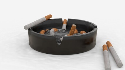 ashtray with cigarette on white background