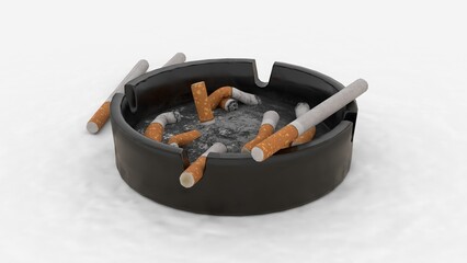 ashtray with cigarette on white background