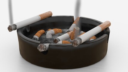 ashtray with cigarette on white background
