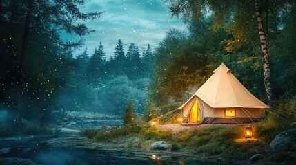 Luxury Camping at its Best: Glamping with Copyspace for Your Own Text. Art. Luxurious travel Glamping Images Lots of Copyspace.