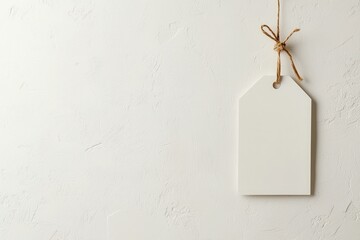 Minimalist tag design with perforated edges white background graphic content clean environment close-up view branding concept