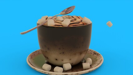 Cup of cappuccino with spoon
