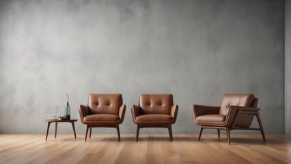 minimal interior design concept of living room with mid-century modern chairs