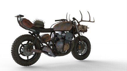 post apo motorcycle with white background