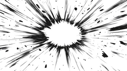 Manga speed burst frame. Radial anime speed lines. Crash zoom effect for comic book. Radial lines overlay template. Manga brust frame. Cartoon boom effect. Vector illustration on white background.
