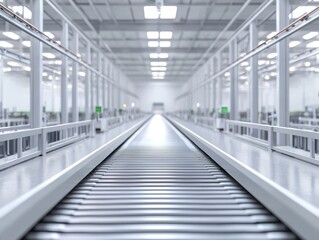 Fototapeta premium Wide angle view of automated production lines industrial efficiency in a clean factory environment