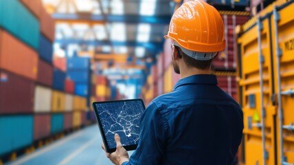 Logistics operation management warehouse digital mapping shipping yard aerial view supply chain optimization