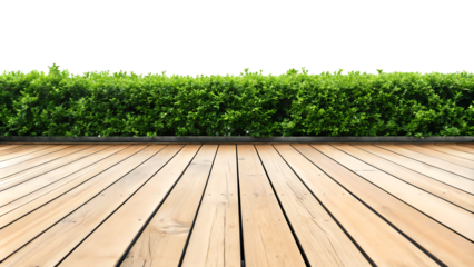 wooden floor with green bushes isolated on white background PNG.AI GENERATED