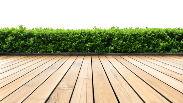 wooden floor with green bushes isolated on white background PNG.AI GENERATED