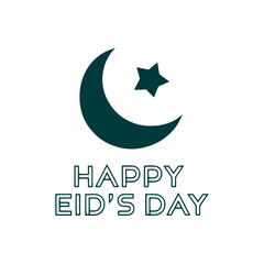 Happy Eid Mubarak Typography Design with Crescent Moon and Stars for Islamic Festival and Muslim Celebration Event