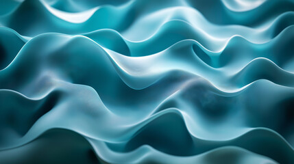 Fototapeta premium Abstract flowing digital waves with a 3D effect in shades of teal, blue, and white. The design mimics fluidity and data movement in a futuristic style.