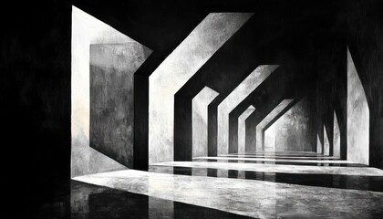 High Contrast Black and White Abstract Geometric Art Sharp Lines Texture Modernist Dramatic Lighting