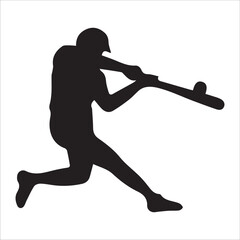 Baseball bat and ball vector illustration, Baseball player logo design, Simple silhouette sports players, baseball lover fan