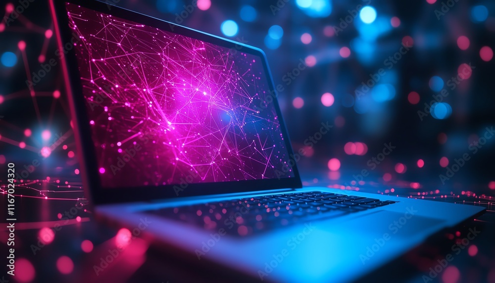 Leinwandbilder modern laptop set against an abstract tech background, featuring interconnected nodes and circuits, 