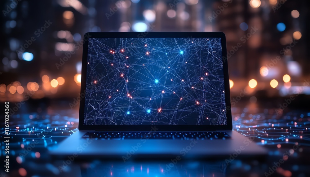 Leinwandbilder modern laptop set against an abstract tech background, featuring interconnected nodes and circuits, 