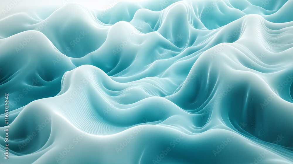 Poster Vibrant 3D digital wave background featuring smooth gradients and a tech vibe. Enhance your visuals with this dynamic design.
