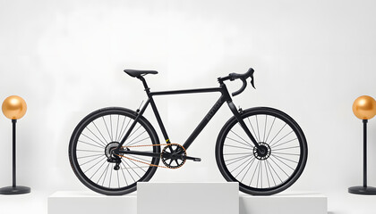 Fototapeta premium Isolated black racing bike on the podium, Paper Cutout style. isolated with white highlights