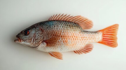 Obraz premium Fresh Raw Tilapia Fish Realistic Still Life on White Background