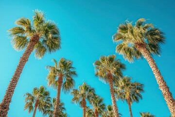 Tropical Paradise with Palm Trees and Blue Sky Background for Summer Vacation