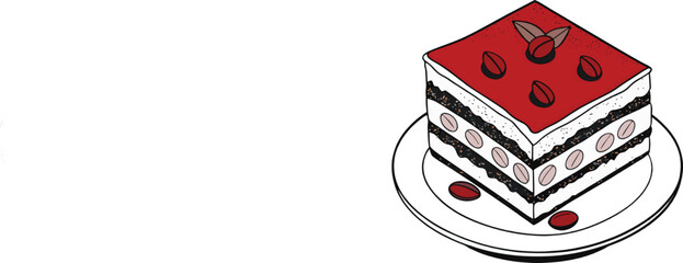 Delicately proportioned slice of tiramisu vector art illustration