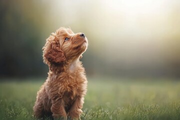 Fototapeta premium Adorable Puppy Looking Up in Wonder