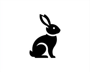 Rabbit logo design icon symbol vector illustration. Simple silhouette. Flat style. Black Rabbit. 