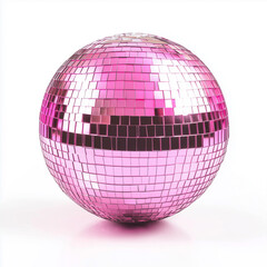 Colorful pink mirror disco ball isolated on white