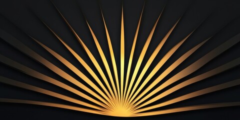 Obraz premium Golden rays extend outward from a focal point against a dark background, creating a striking contrast and showcasing a vibrant play of light and shapes