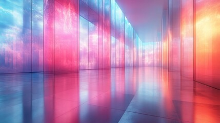 Fototapeta premium minimalist abstract 3d render modern interior blue pink gradient lighting reflective surfaces digital art