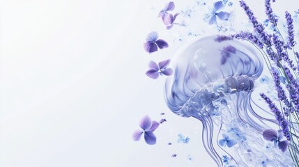 Fototapeta premium Translucent jellyfish with purple flowers.