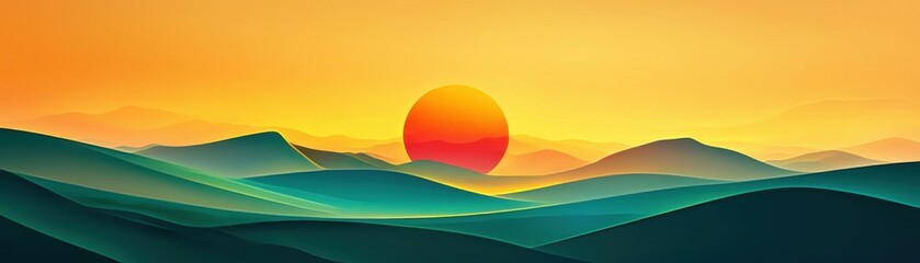 Obraz premium A breathtaking sunset illuminating rolling hills, creating a peaceful and serene atmosphere in vibrant colors.