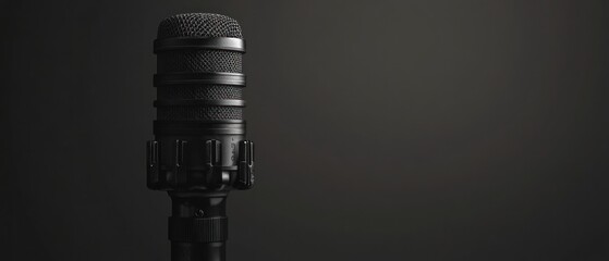 Black microphone on dark background.