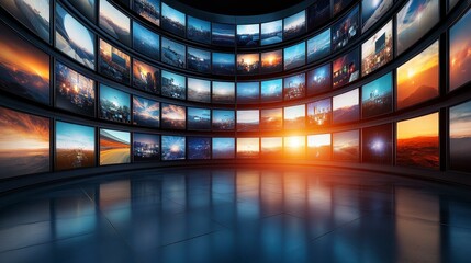 Immersive Digital Media Wall Display Curated Global Landscapes and Cityscapes