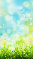 defocused blurred green grass and blue sky background