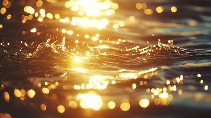 Golden sunlight shimmering on ripples in clear water, forming natural abstract patterns