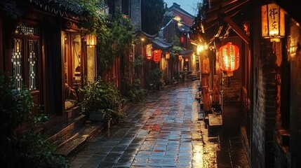 Fototapeta premium Narrow street at night China.